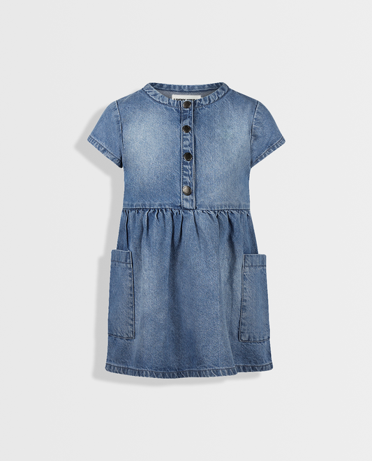 Denim Delight | Dívčí džínové šaty s krátkými rukávy