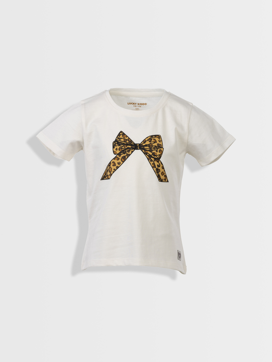 Leopard Bow Off White | Dívčí triko s krátkými rukávy