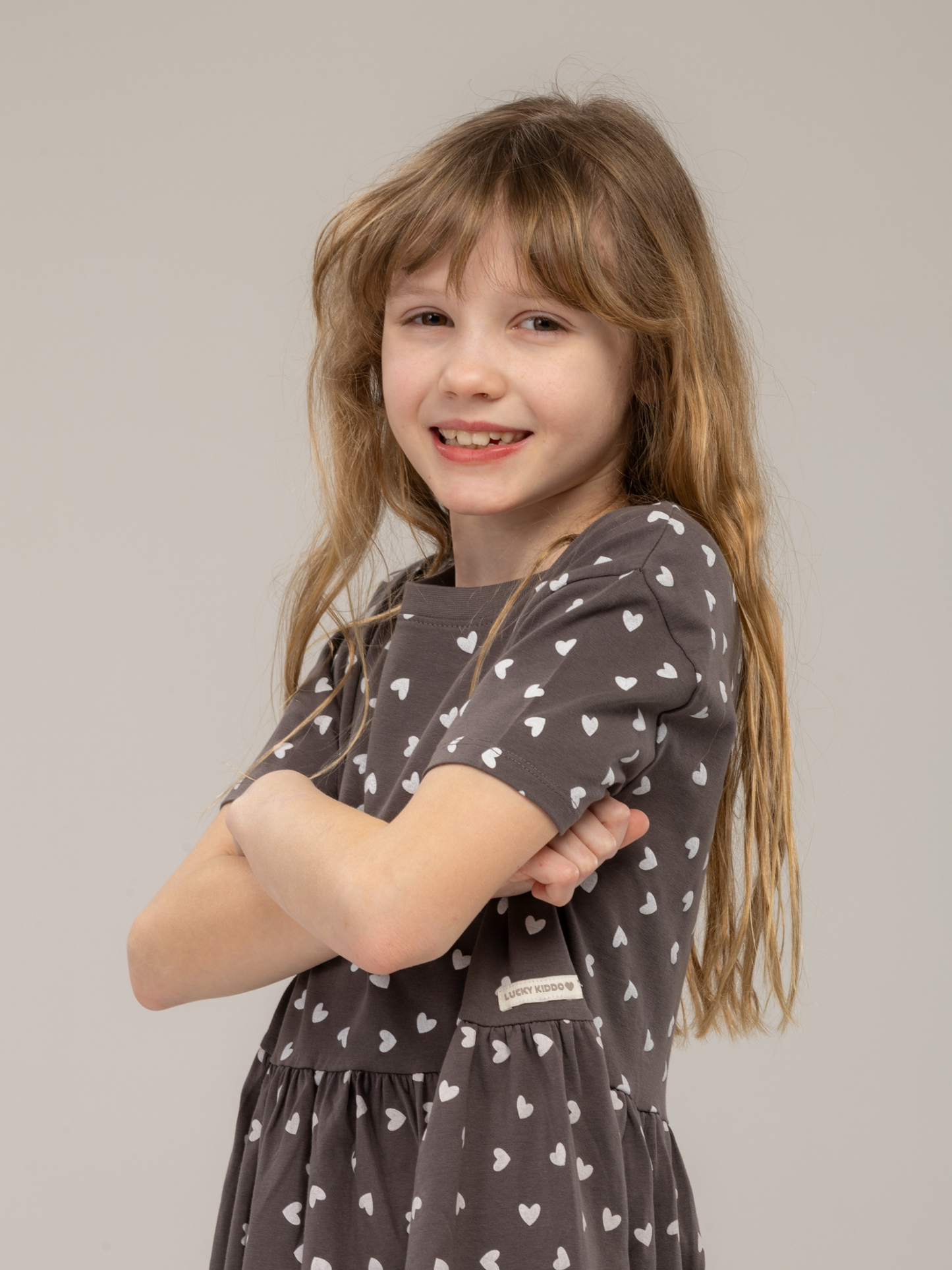 Paris Grey Hearts | Dívčí šaty s krátkými rukávy