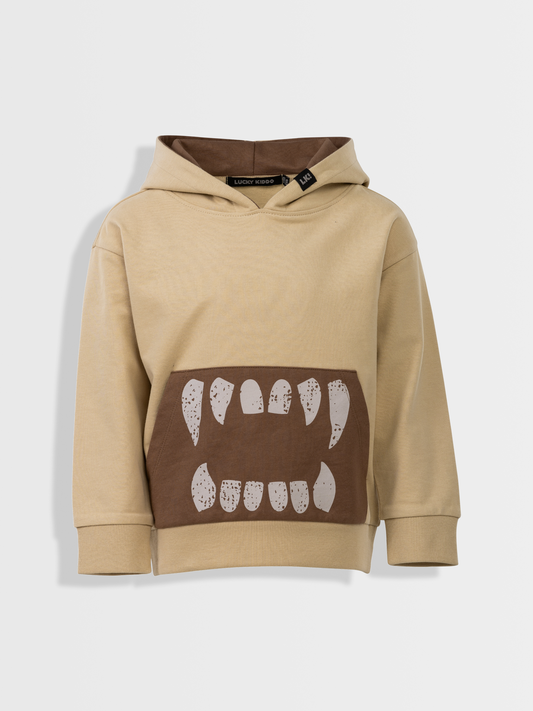 Beige Brown Teeth | Chlapecký pulover s kapucí