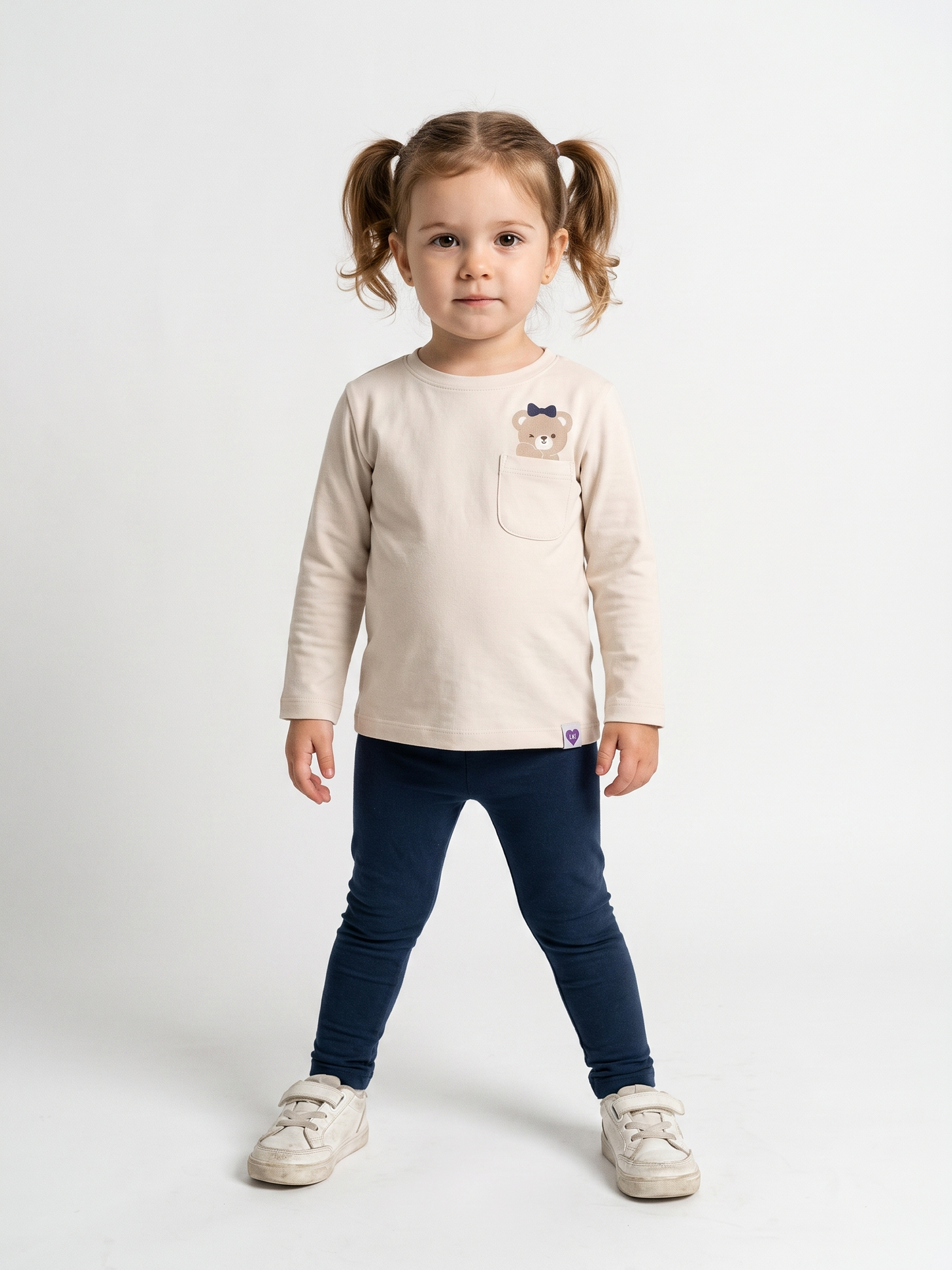 White Pocket Teddy | Dívčí tričko s dlouhými rukávy