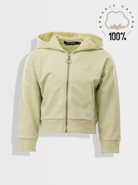 Organická mikina na zip s kapucí aloe wash