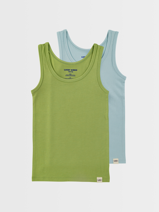 Světle modrá + zelená | Chlapecké spodní tílko (2 ks)