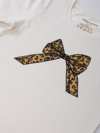 Leopard Bow Off White | Dívčí triko s krátkými rukávy
