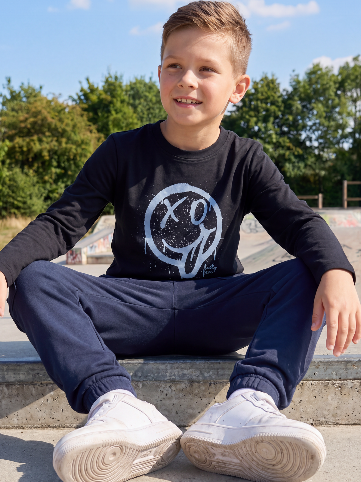 Lucky Face Blue | Chlapecké tričko s dlouhým rukávem - klasický střih