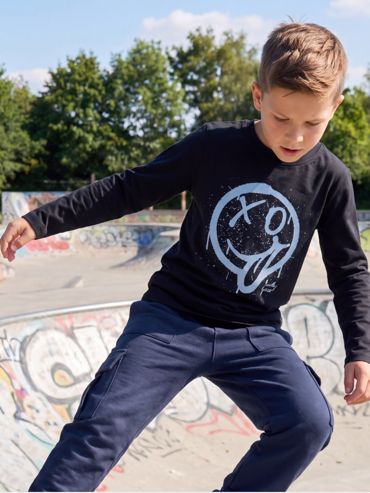 Lucky Face Blue | Chlapecké tričko s dlouhým rukávem - klasický střih