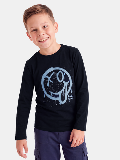 Lucky Face Blue | Chlapecké tričko s dlouhým rukávem - klasický střih