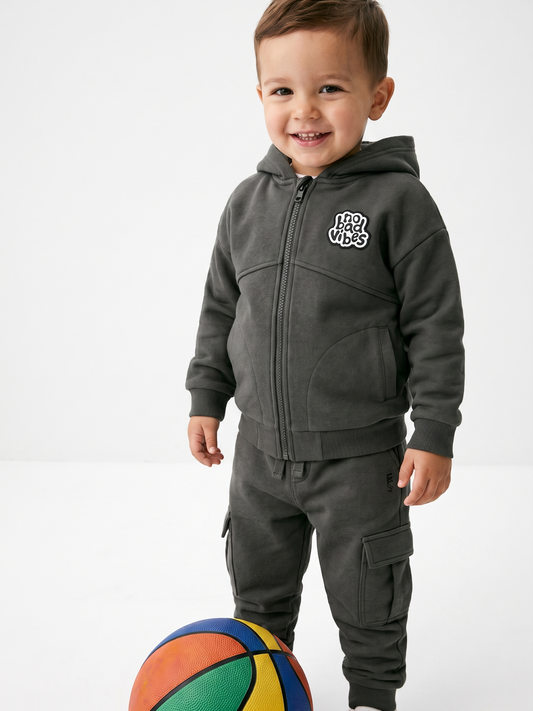 Grey No Bad Vibes | Chlapecký pulover s kapucí - oversized střih