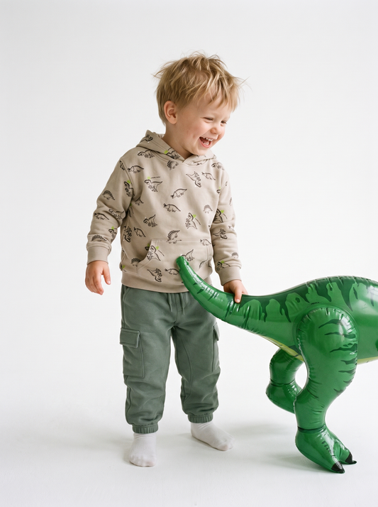 Beige Dinosaurs | Chlapecký mikina s kapucí - klasický střih