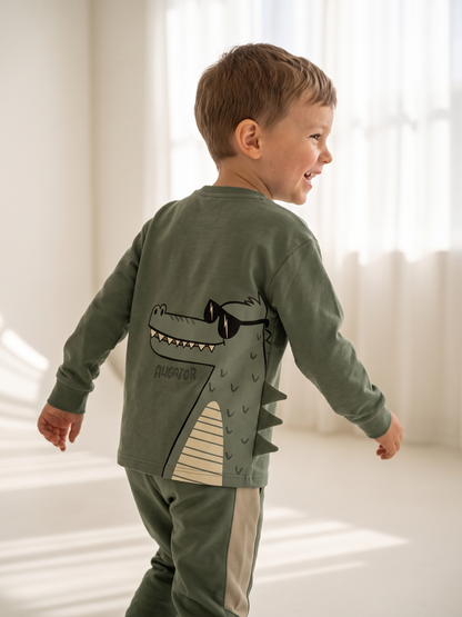 Sage Alligator | Chlapecké tričko s dlouhými rukávy - volný střih