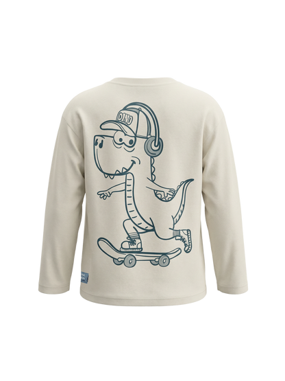 Cream Skater Dino | Chlapecké tričko s dlouhými rukávy - volný střih