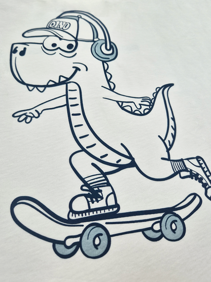 Cream Skater Dino | Chlapecké tričko s dlouhými rukávy - volný střih