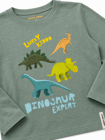 Green Dinosaur Expert | Chlapecké tričko s dlouhými rukávy - klasický střih