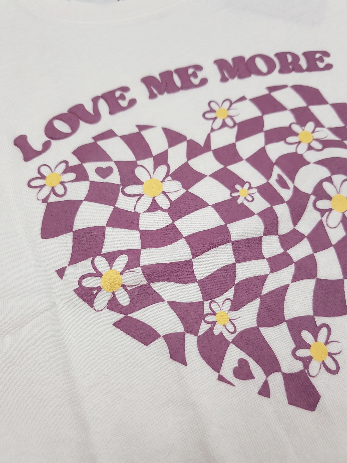 White Checker Heart | Dívčí tričko s krátkými rukávy - oversized střih