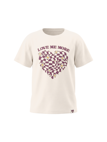 White Checker Heart | Dívčí tričko s krátkými rukávy - oversized střih