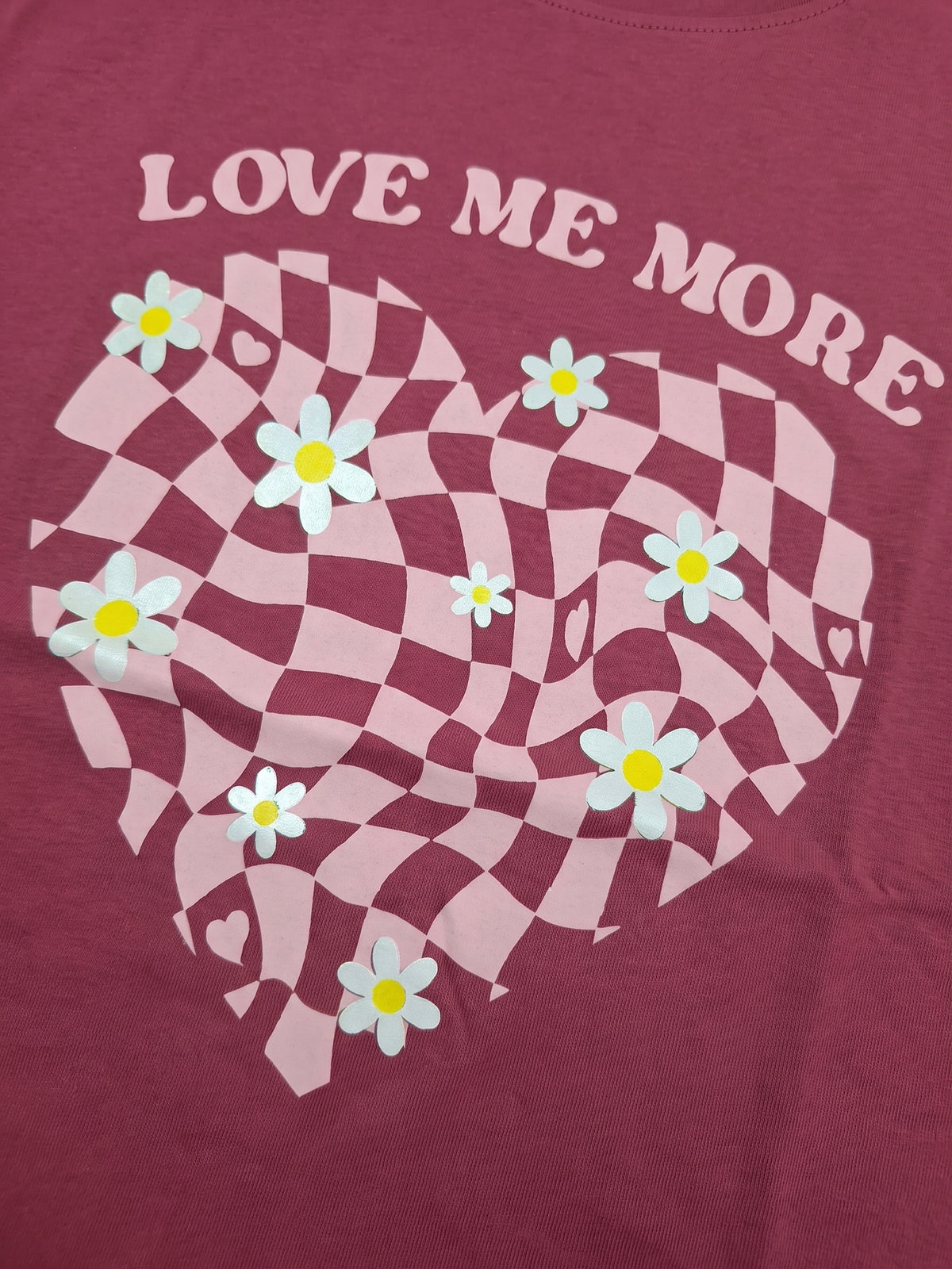 Raspberry Checker Heart | Dívčí tričko s krátkými rukávy - oversized střih