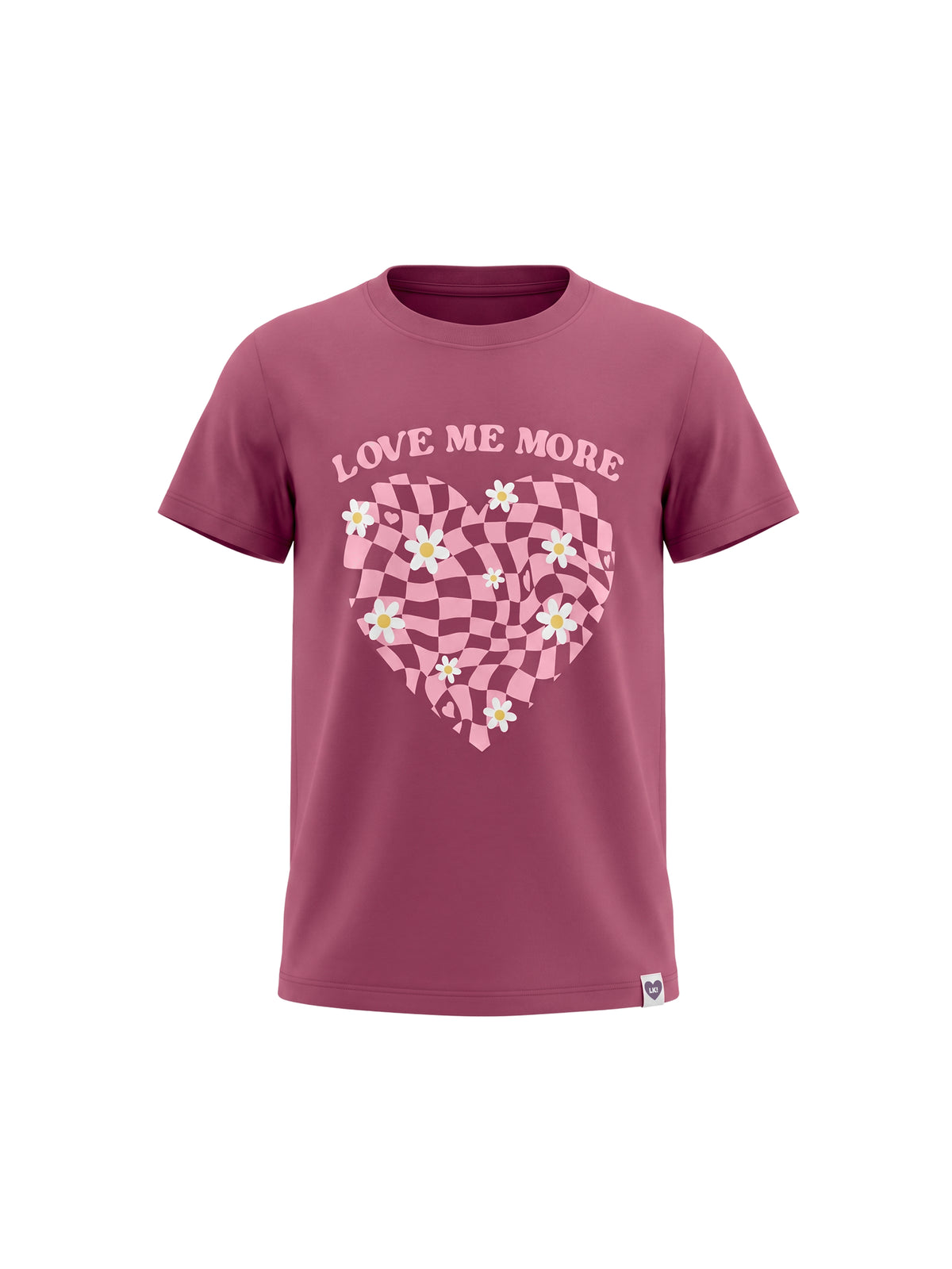 Raspberry Checker Heart | Dívčí tričko s krátkými rukávy - oversized střih