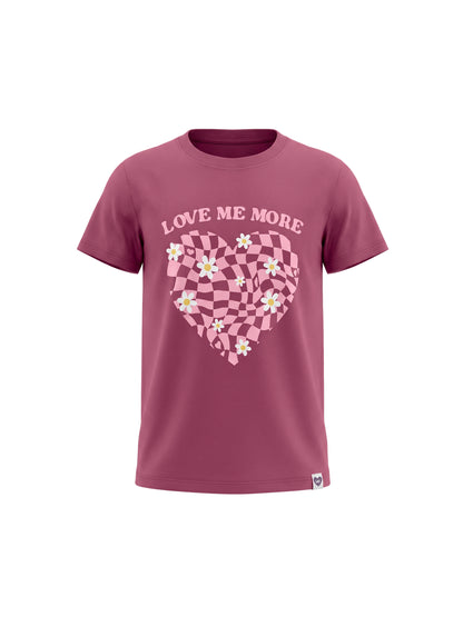 Raspberry Checker Heart | Dívčí tričko s krátkými rukávy - oversized střih