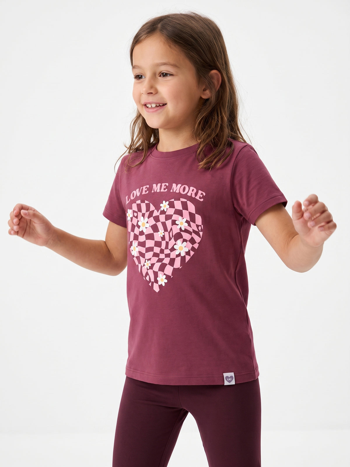 Raspberry Checker Heart | Dívčí tričko s krátkými rukávy - oversized střih