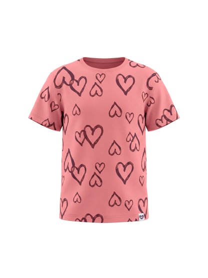 Peach Hearts | Dívčí tričko s krátkými rukávy - volný střih