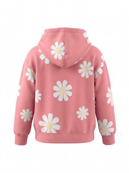 Peach Daisy Field | Mikina s kapucí - klasický střih