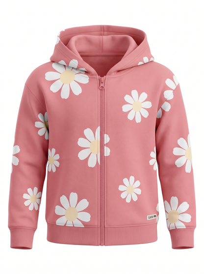 Peach Daisy Field | Mikina s kapucí - klasický střih