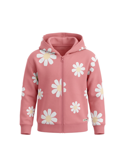 Peach Daisy Field | Mikina s kapucí - klasický střih