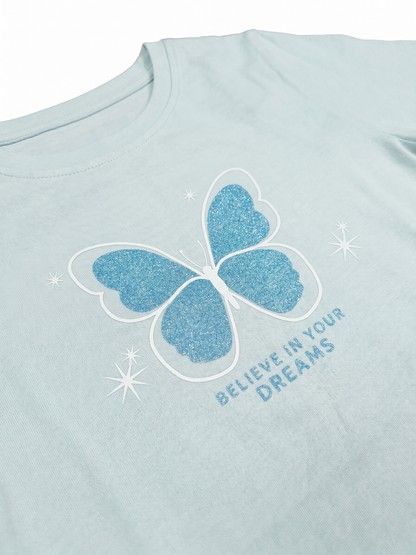 Mint Butterfly | Dívčí tričko s dlouhými rukávy - klasický střih