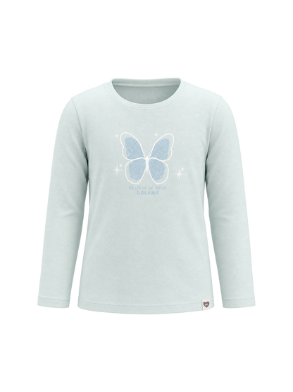 Mint Butterfly | Dívčí tričko s dlouhými rukávy - klasický střih