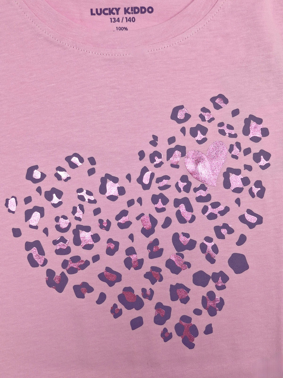 Pink Leopard Heart | Dívčí tunika s dlouhými rukávy - klasický střih