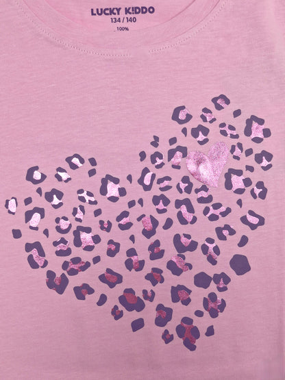 Pink Leopard Heart | Dívčí tunika s dlouhými rukávy - klasický střih