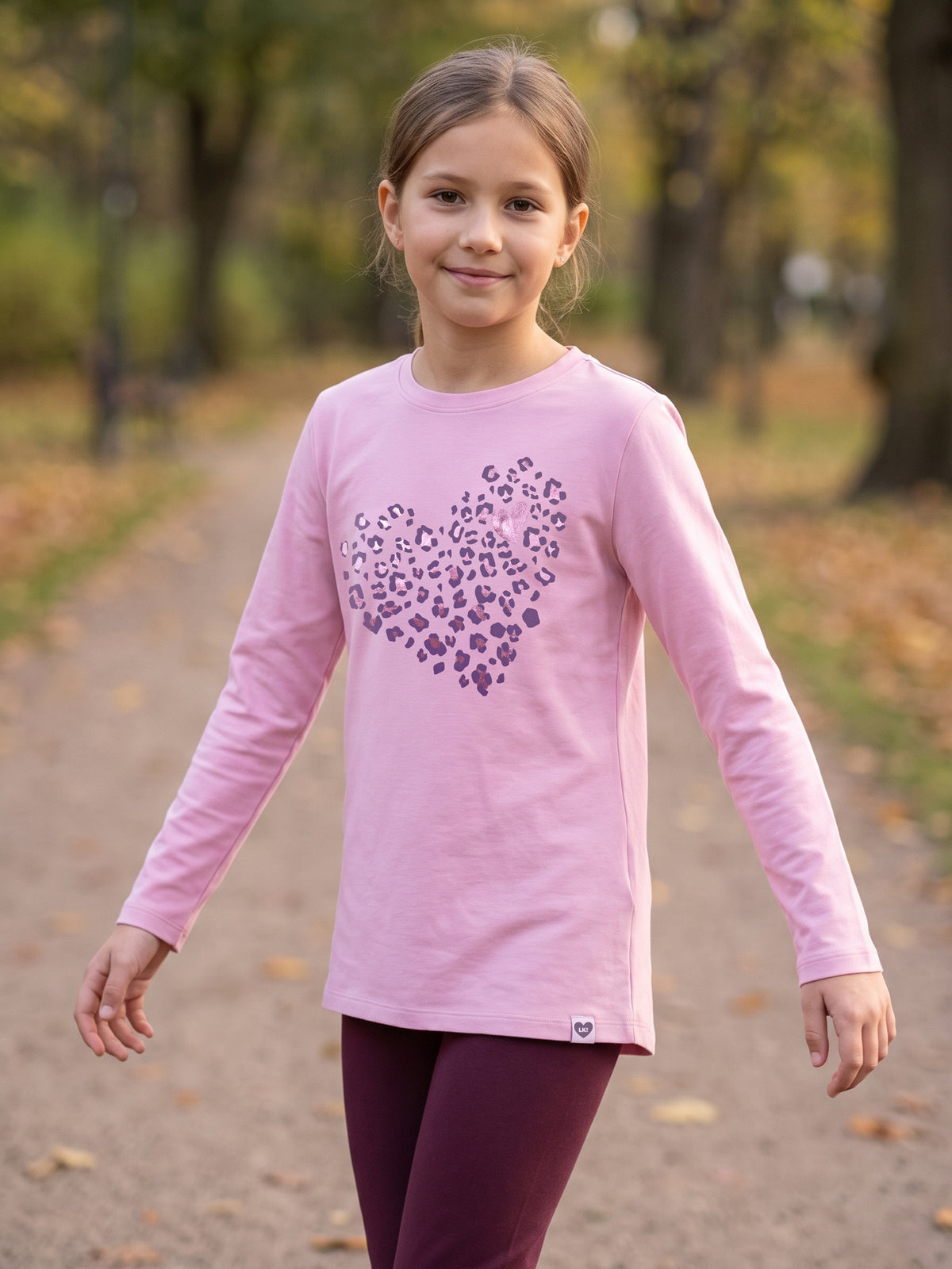 Pink Leopard Heart | Dívčí tunika s dlouhými rukávy - klasický střih