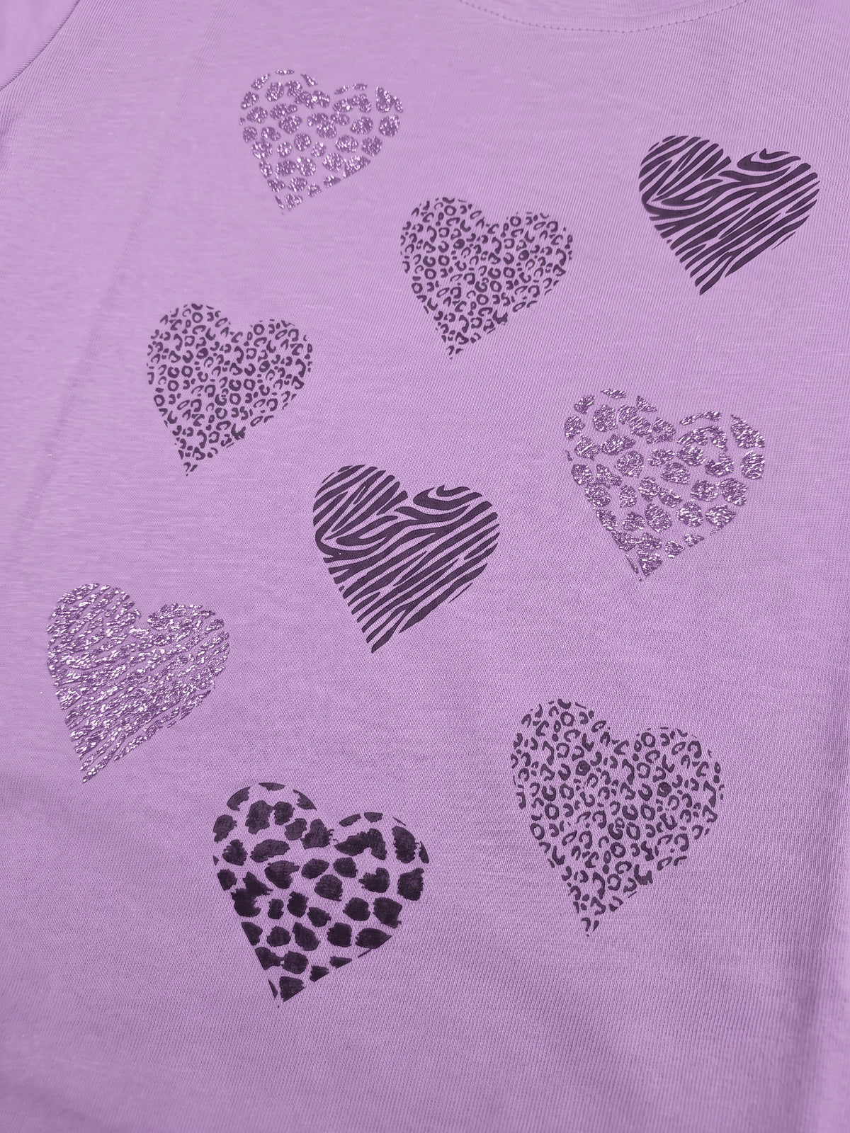 Lilac Shiny Hearts | Dívčí tunika s dlouhými rukávy - klasický střih