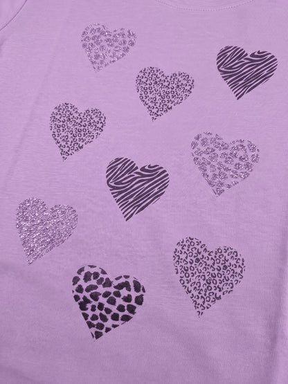 Lilac Shiny Hearts | Dívčí tunika s dlouhými rukávy - klasický střih