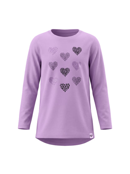 Lilac Shiny Hearts | Dívčí tunika s dlouhými rukávy - klasický střih