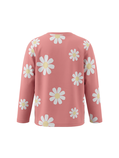 Peach Daisy Field | Dívčí tričko s dlouhými rukávy - volný střih