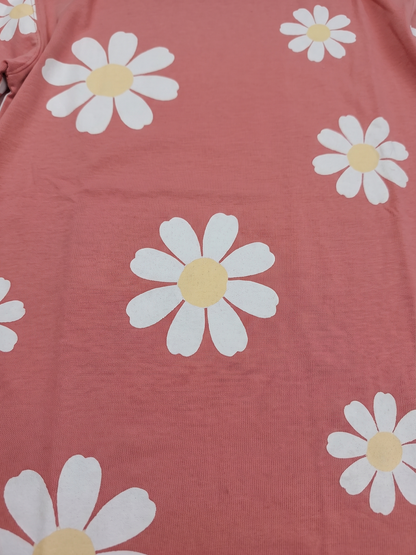 Peach Daisy Field | Dívčí tričko s dlouhými rukávy - volný střih