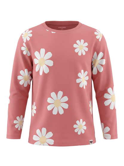 Peach Daisy Field | Dívčí tričko s dlouhými rukávy - volný střih