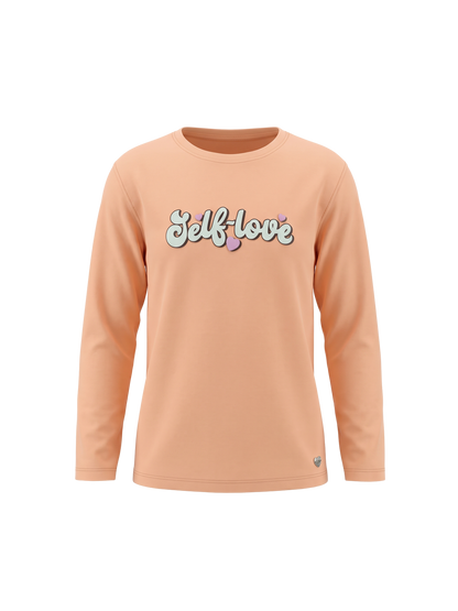 Orange Self Love | Dívčí tričko s dlouhým rukávem - volný střih