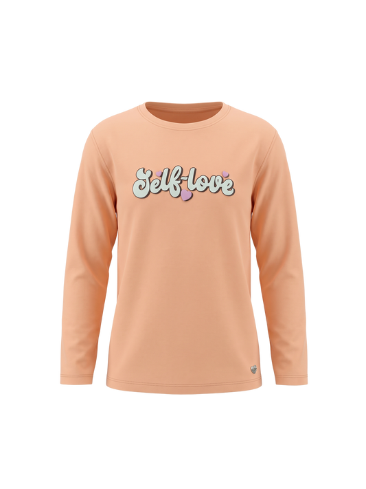 Orange Self Love | Dívčí tričko s dlouhým rukávem - volný střih