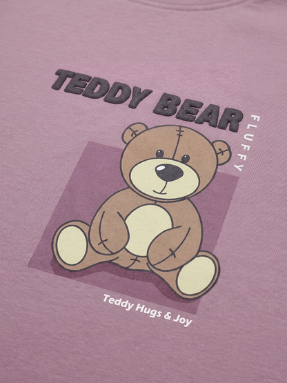 Lilac Teddy | Dívčí tričko s dlouhými rukávy - volný střih