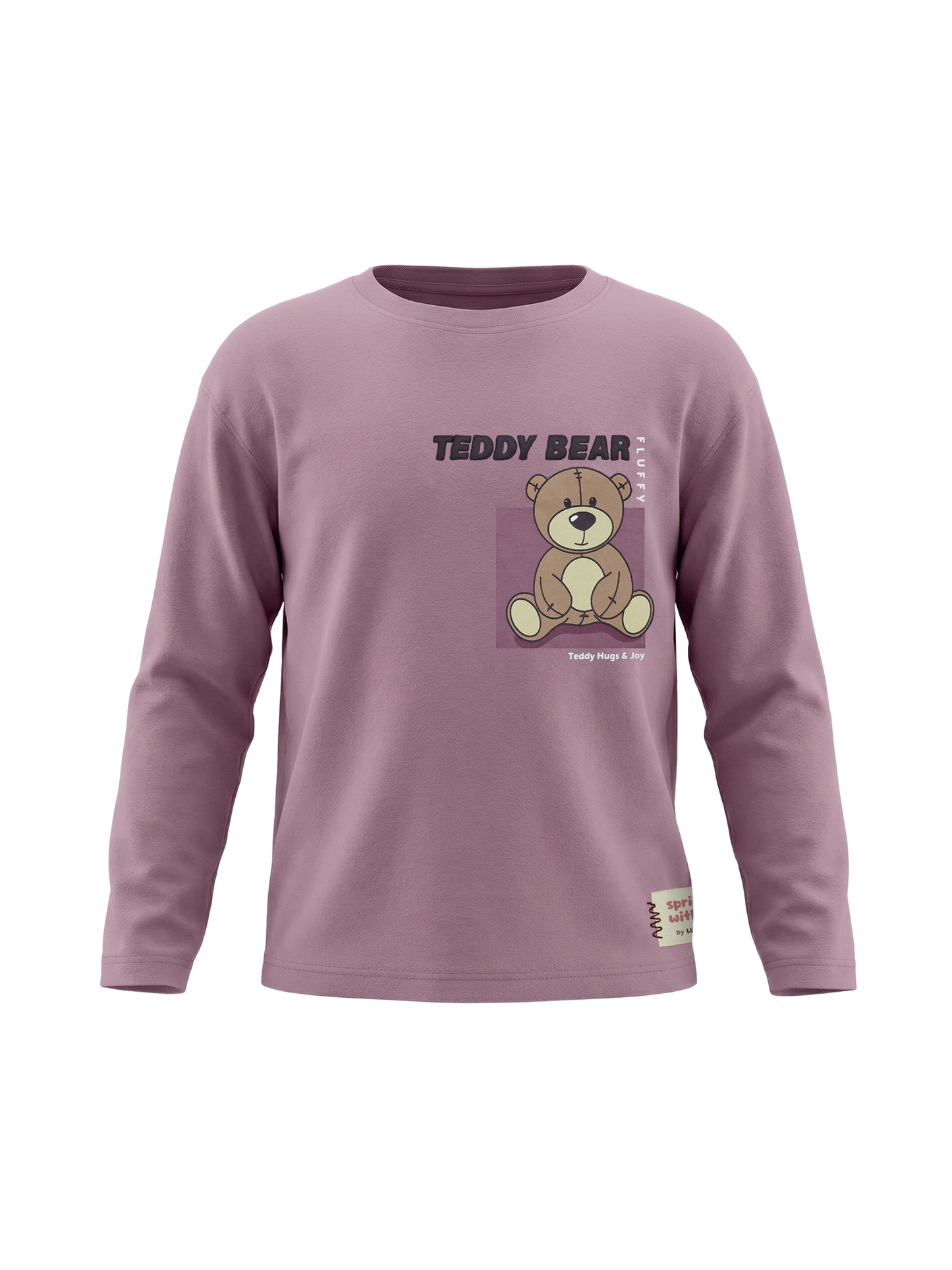 Lilac Teddy | Dívčí tričko s dlouhými rukávy - volný střih