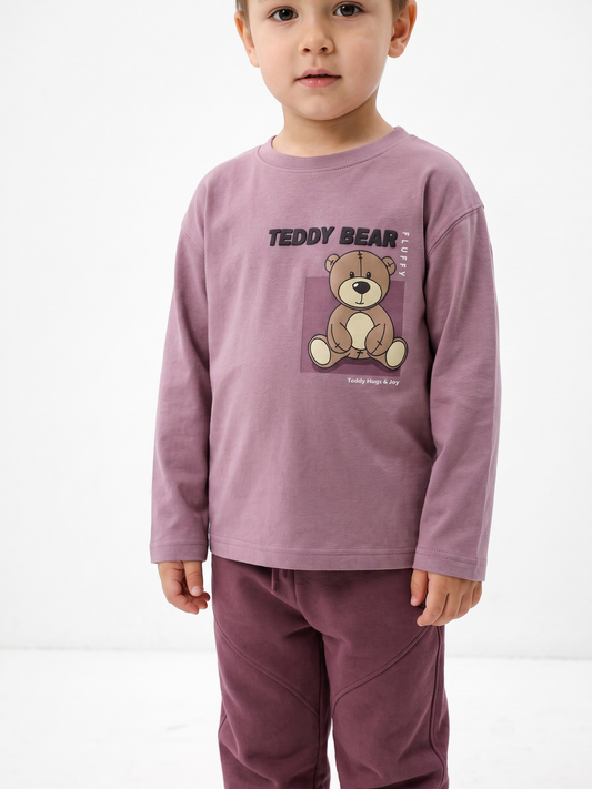 Lilac Teddy | Dívčí tričko s dlouhými rukávy - volný střih