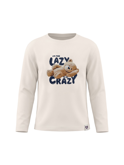 White Lazy Teddy | Dívčí tričko s dlouhými rukávy - volný střih