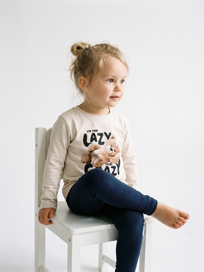 White Lazy Teddy | Dívčí tričko s dlouhými rukávy - volný střih
