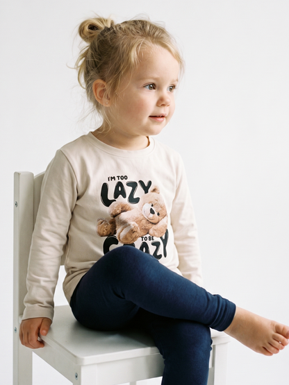 White Lazy Teddy | Dívčí tričko s dlouhými rukávy - volný střih