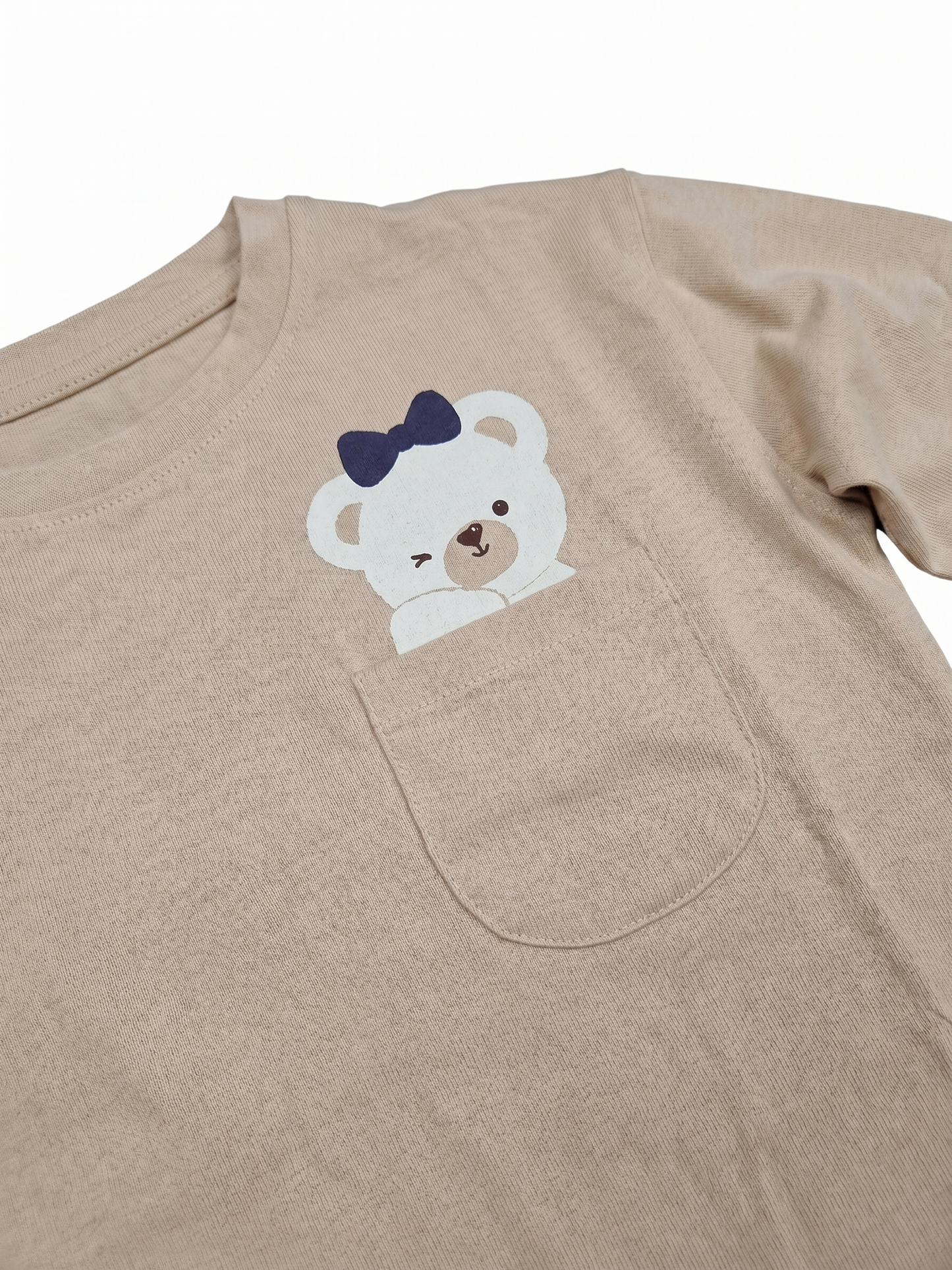 Beige Pocket Teddy | Dívčí tričko s dlouhými rukávy - volný střih