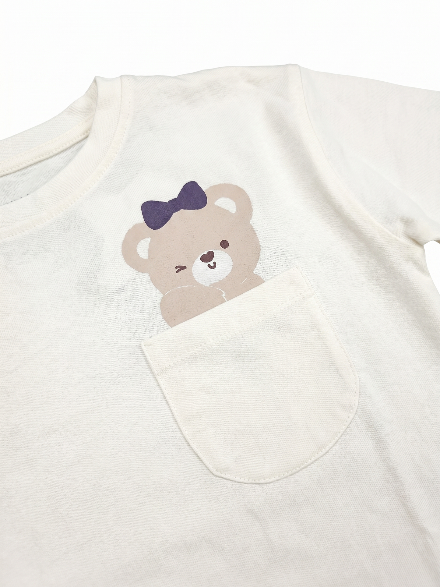 White Pocket Teddy | Dívčí tričko s dlouhými rukávy