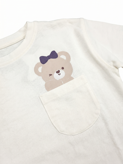 White Pocket Teddy | Dívčí tričko s dlouhými rukávy