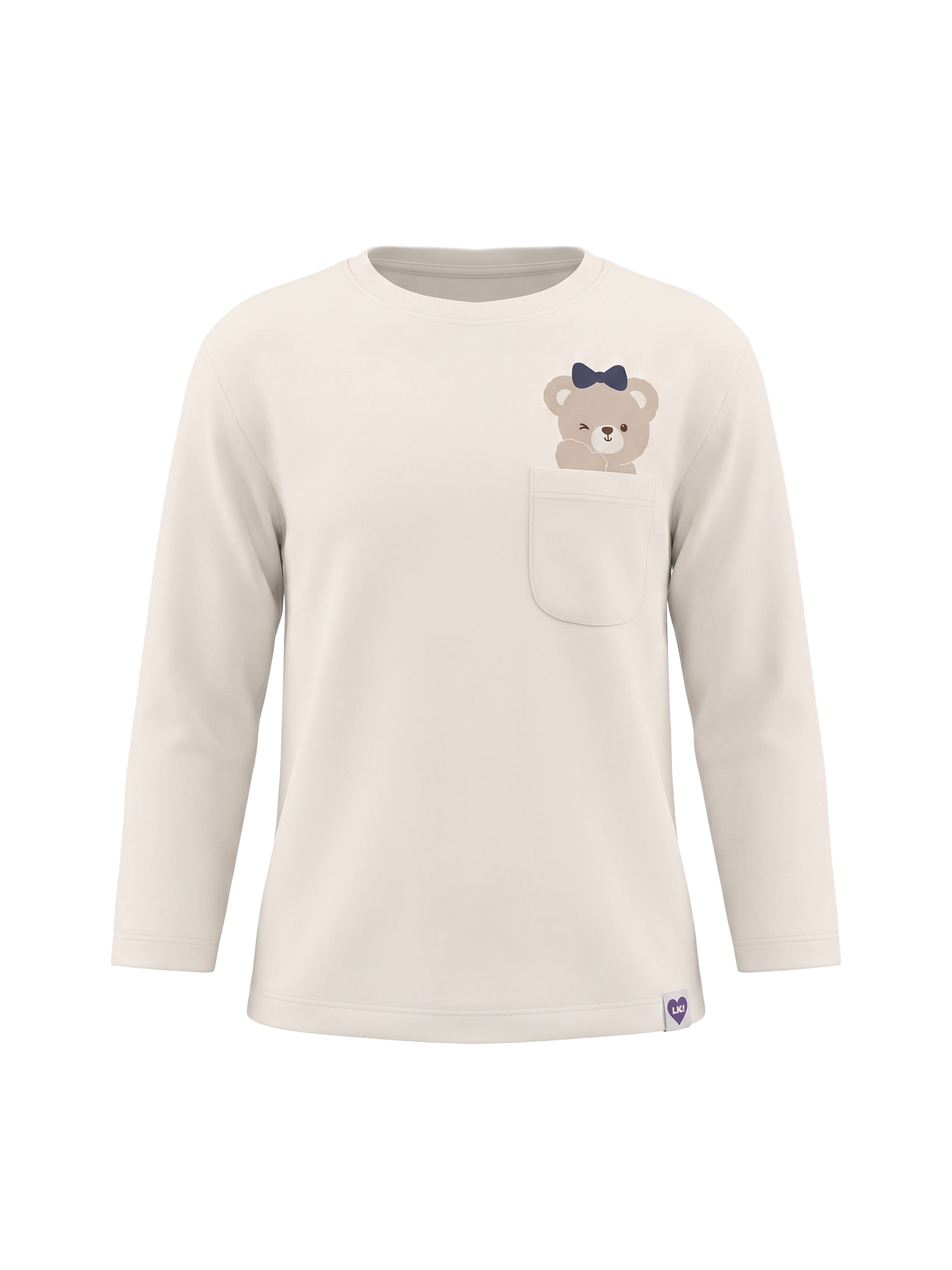 White Pocket Teddy | Dívčí tričko s dlouhými rukávy